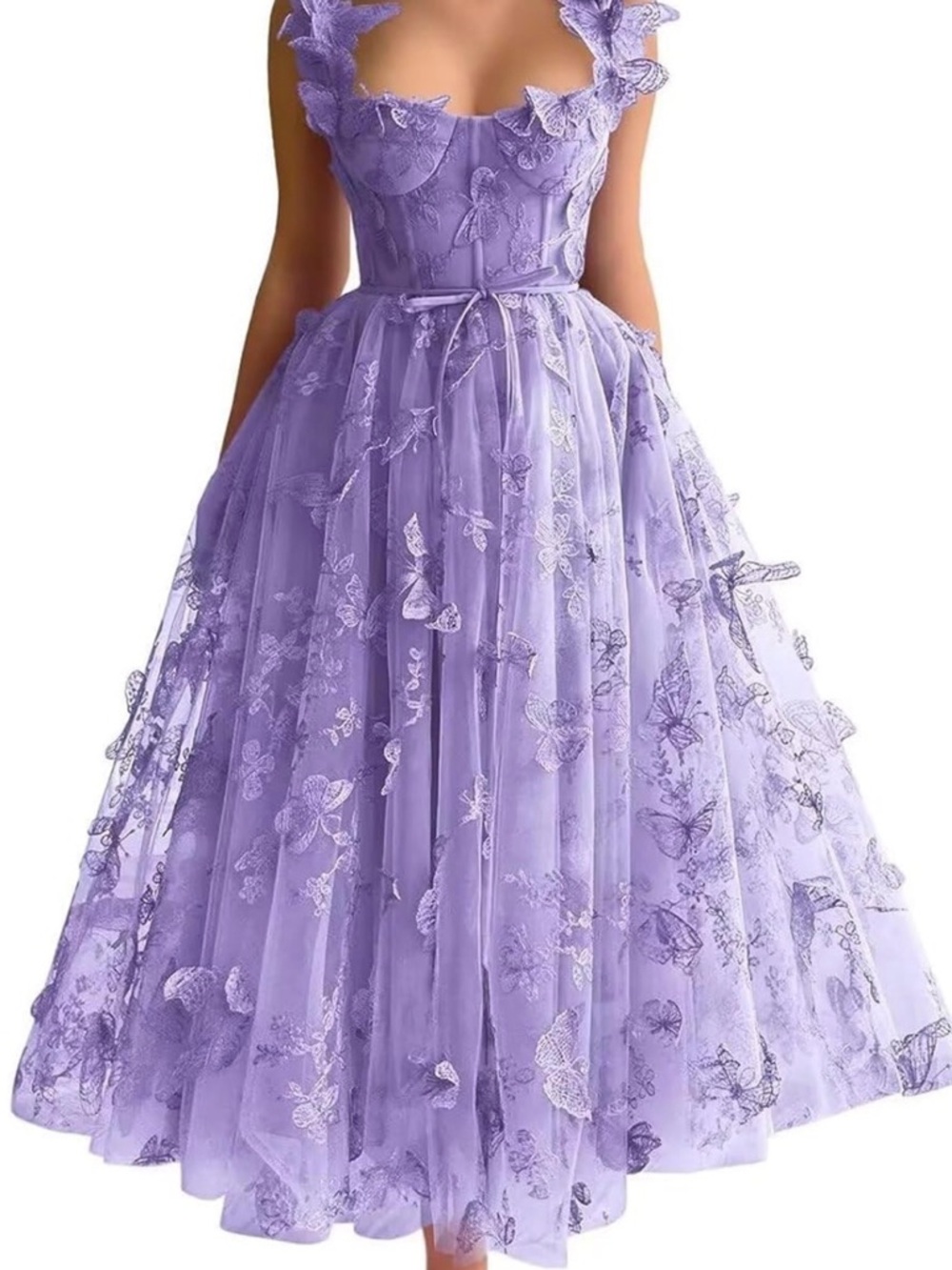 Lavender Butterfly Embroidered Tulle Dress